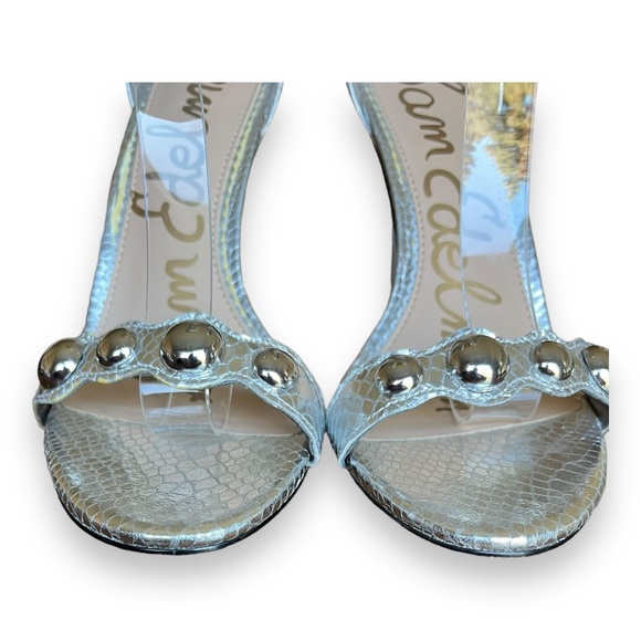 Sam Edelmen Addison Embellished Ankle Strap Sandal Stiletto Heel Metallic Silver - Picture 14 of 16